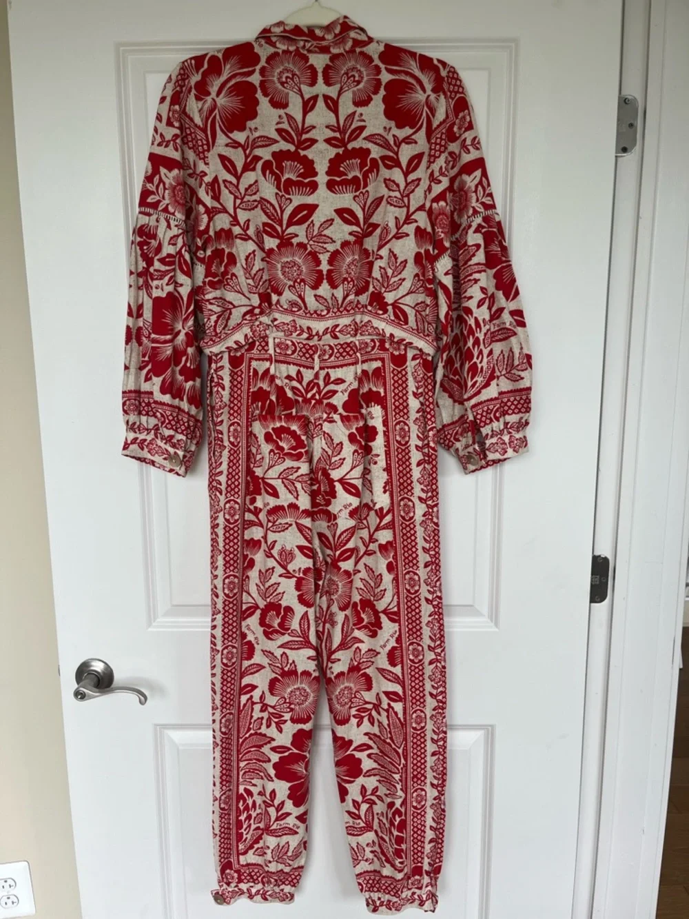 Farm Rio Floral Red & Cream Women's Jumpsuit - Picture 3 of 10